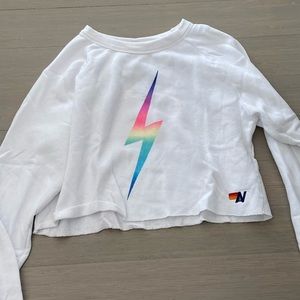 Aviator nation white cropped crewneck